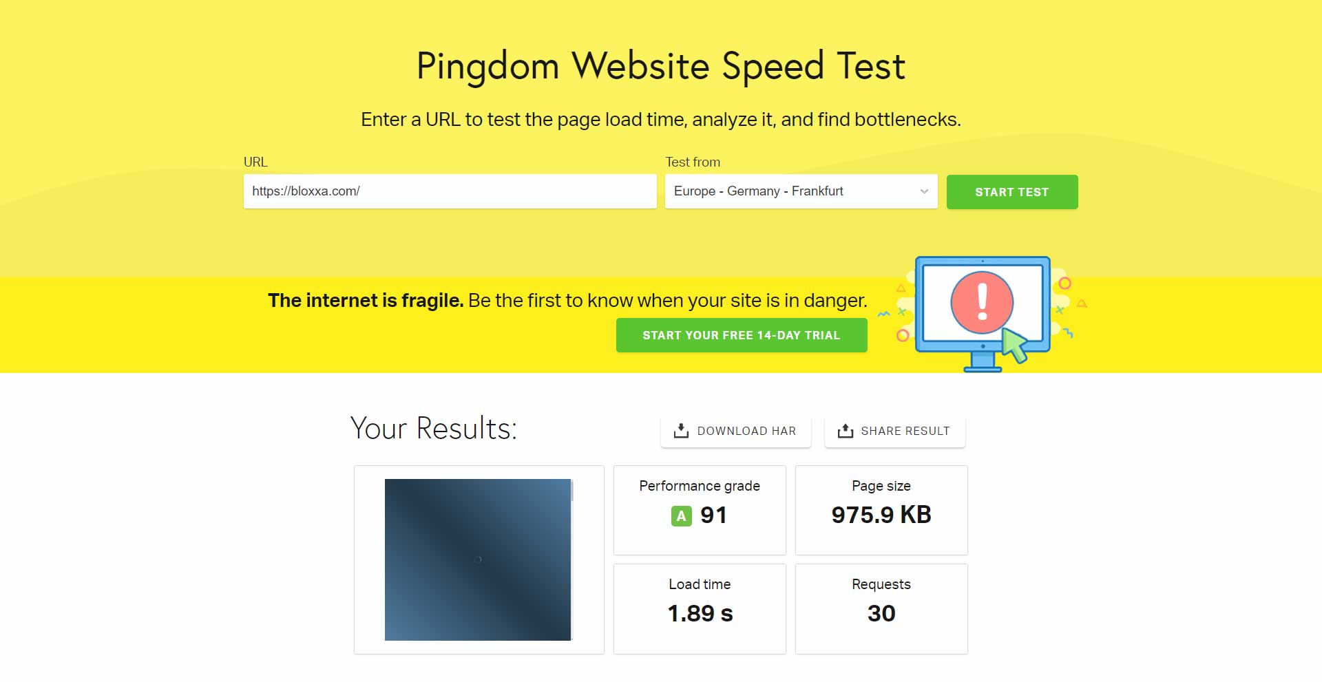 Pingdom Speedtest - BLOXXA.com